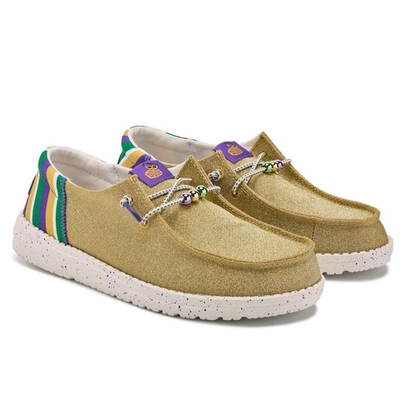 Hey Dude Shoes - Women's Hey Dude Wendy Mardi Gras Casual Slip On Shoes Sparkle Party Size 10